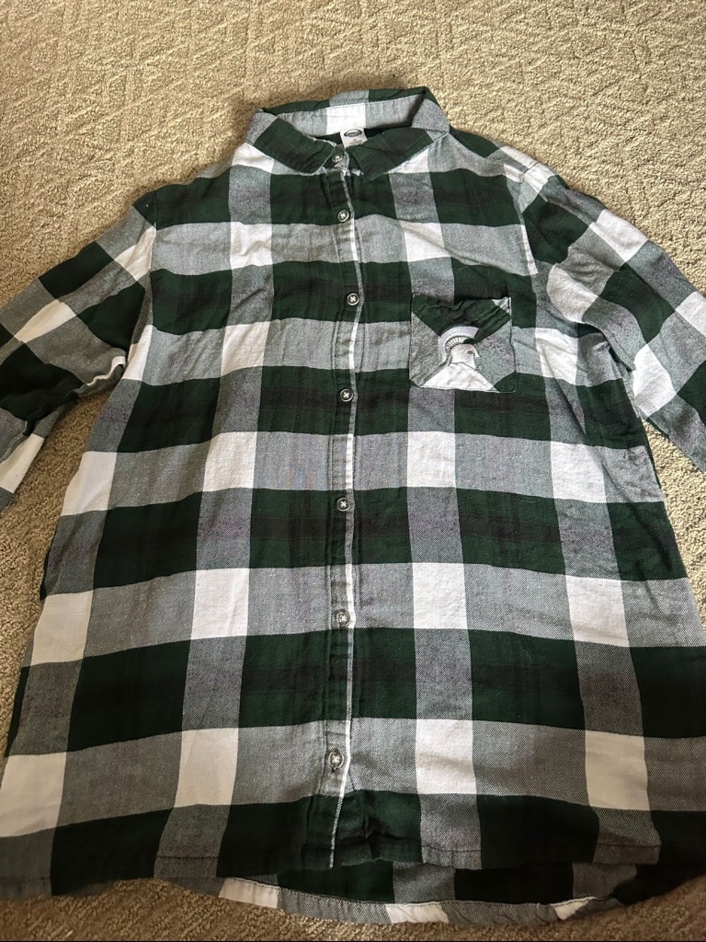 Casual Green and White Plaid Button-Down Shirt